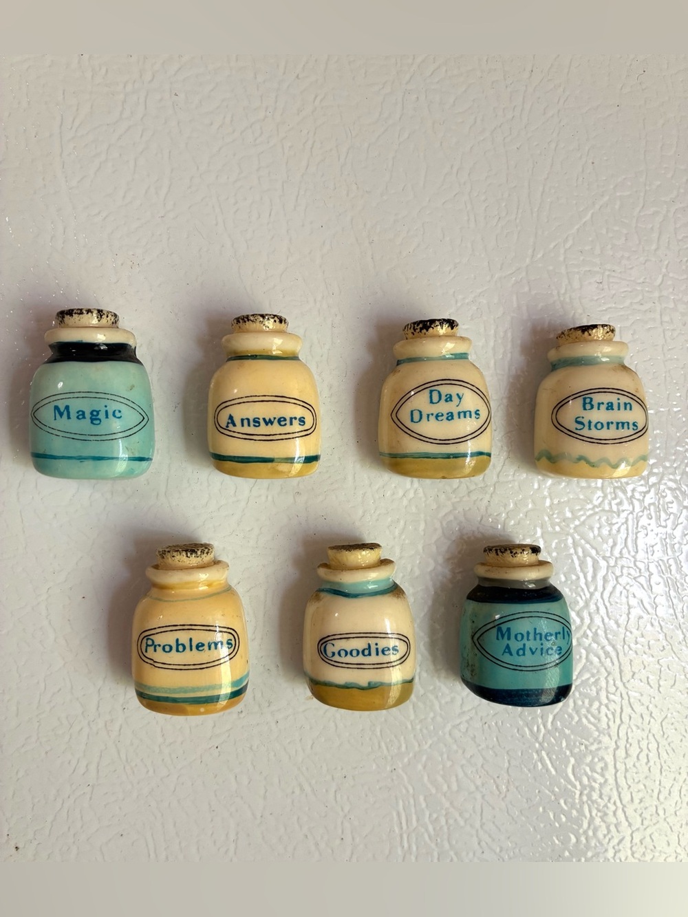 Rare Vintage Dr. Brophy style “Word Jar” Magnet Set – 7 Piece set